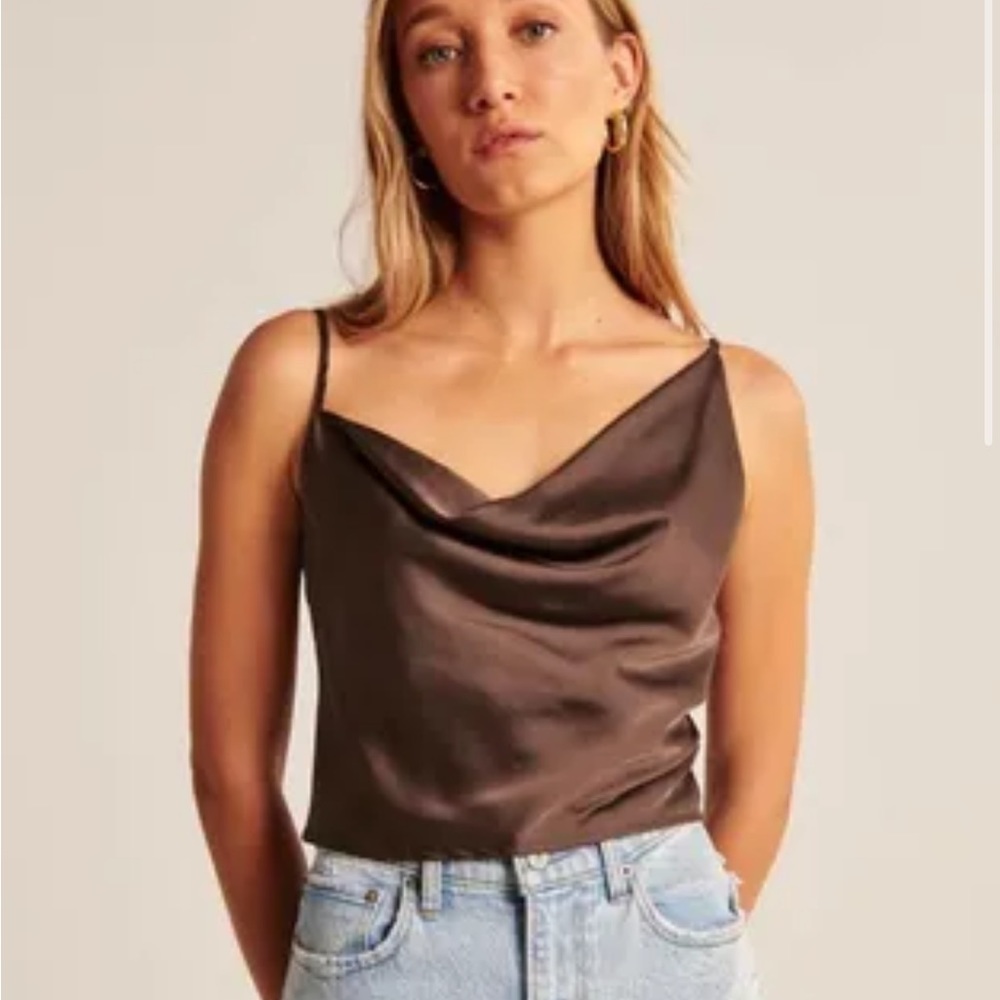 Abercrombie & Fitch • Brown Satin Asymmetrical Top